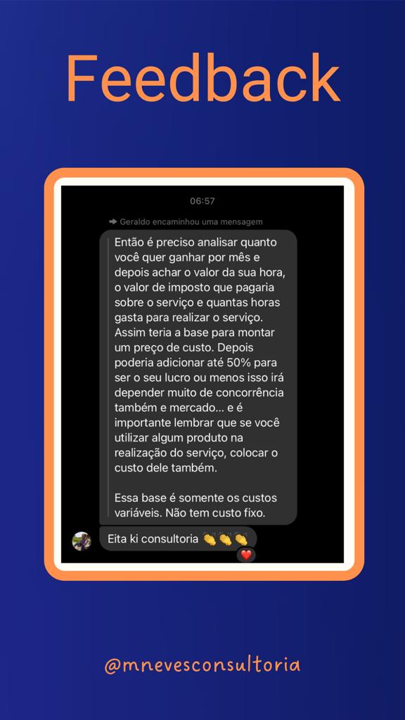 Mensagem de orientação da M Neves elogiada por cliente