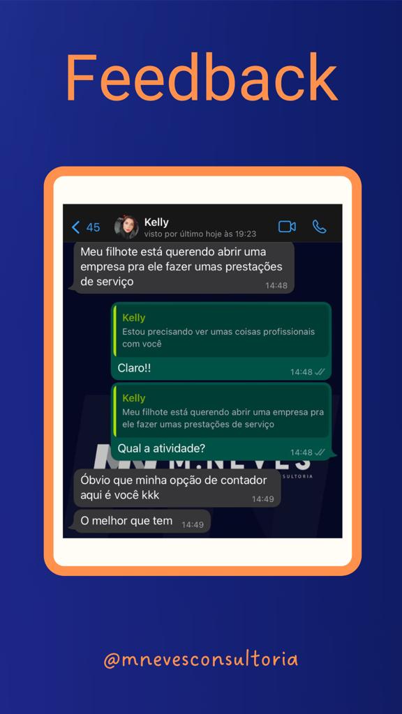 Mensagem de cliente recomendando a M Neves para abertura de empresa